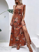 Vestido Longo Floral Com Fenda
