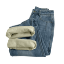 Calça Jeans Wide Leg Feminina Peluciada + Meia Térmica