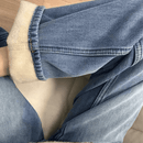 Calça Jeans Wide Leg Feminina Peluciada + Meia Térmica