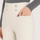 [Llevate 3, Pagá Solo 2] Pantalón Femenino Solena de Algodón, Poliéster y Viscosa, Tiro Alto con Botones al Frente