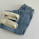 Calça Jeans Wide Leg Feminina Peluciada + Meia Térmica