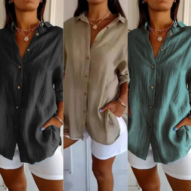 [Liquidação: Compre 1 e Leve 3] Camisa Ibiza em Linho de Algodão com Design Semi Plissado