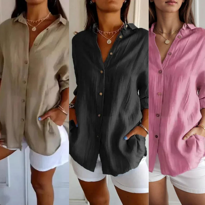 [Liquidação: Compre 1 e Leve 3] Camisa Ibiza em Linho de Algodão com Design Semi Plissado