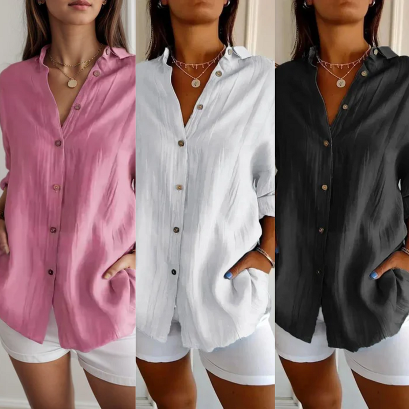 [Liquidação: Compre 1 e Leve 3] Camisa Ibiza em Linho de Algodão com Design Semi Plissado