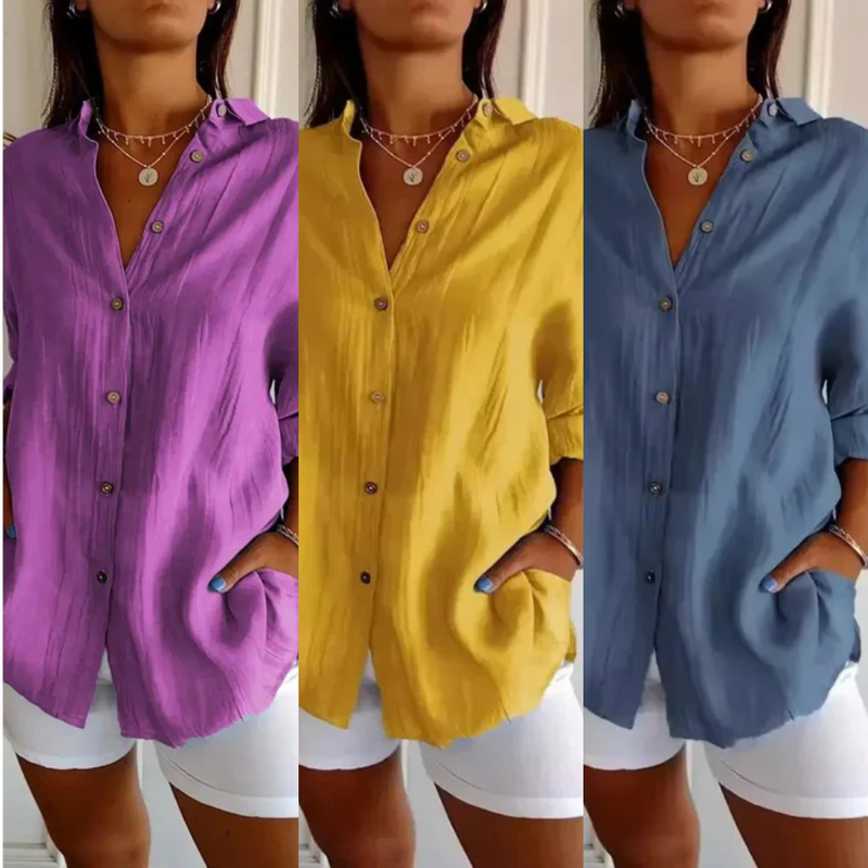 [Liquidação: Compre 1 e Leve 3] Camisa Ibiza em Linho de Algodão com Design Semi Plissado