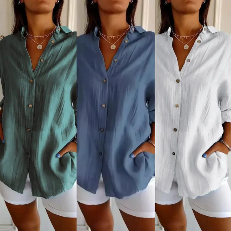 [Liquidação: Compre 1 e Leve 3] Camisa Ibiza em Linho de Algodão com Design Semi Plissado